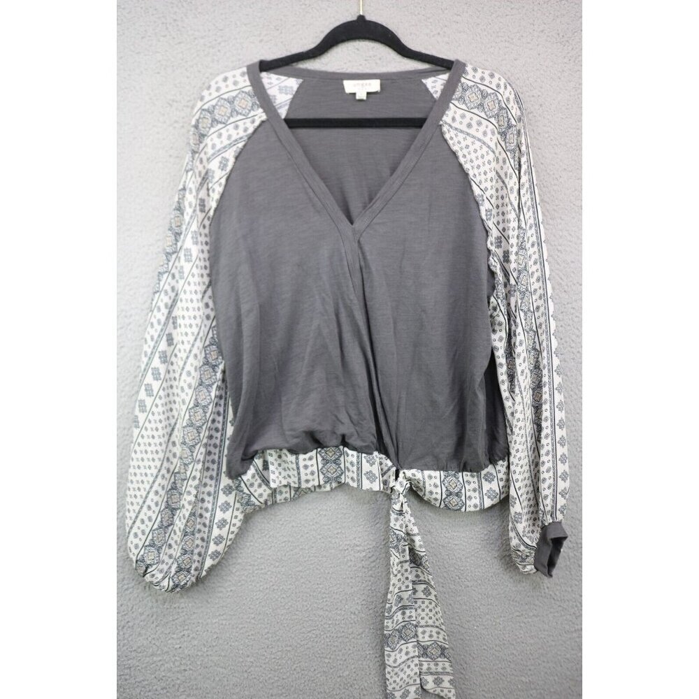 Umgee Long Balloon Sleeve Wrap Top-Size Large-Boho-Hippie